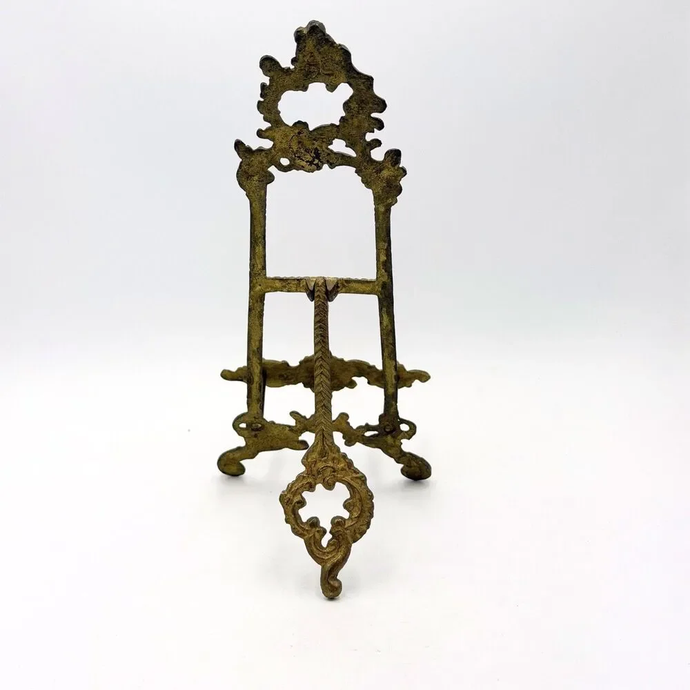 Vintage Ornate Brass Easel Picture Frame Plate Display Stand Rococo Victorian